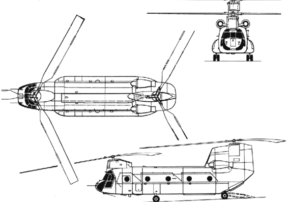 Вертолет Boeing CH-47 Chinook - чертежи, габариты, рисунки