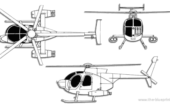 Вертолет Boeing Hughes MD-500 Defender - чертежи, габариты, рисунки