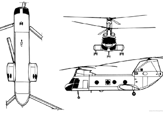 Вертолет Boeing Vertol CH-46A Sea Knight - чертежи, габариты, рисунки