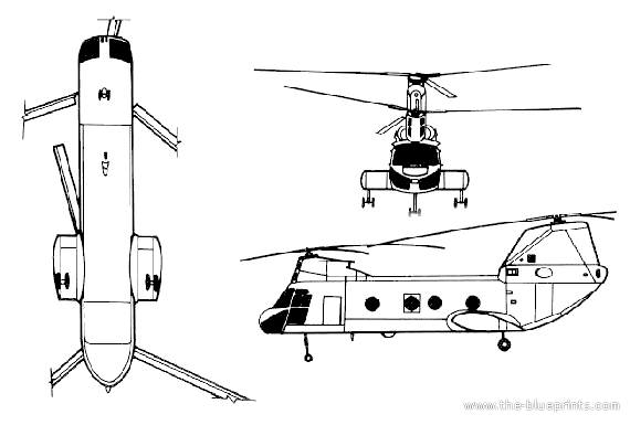 Вертолет Boeing Vertol CH-46 Sea Knight - чертежи, габариты, рисунки