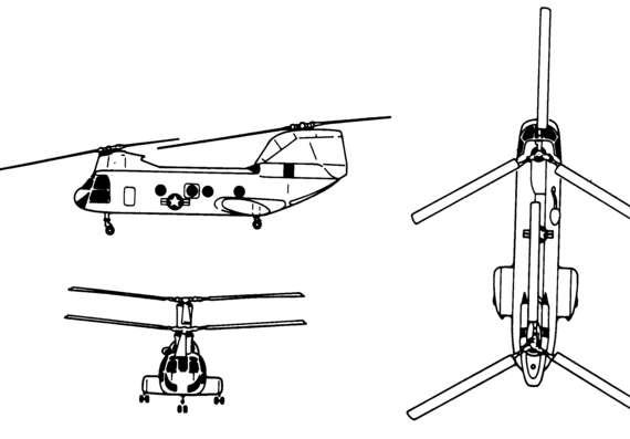 Вертолет Boeing Vertol CH-46e Sea Knight - чертежи, габариты, рисунки