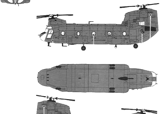 Вертолет Boeing Vertol CH-47D Chinook - чертежи, габариты, рисунки