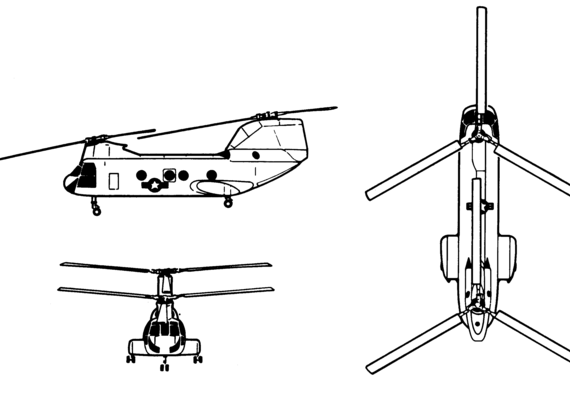 Вертолет Boeing Vertol H-46d Sea Knight - чертежи, габариты, рисунки