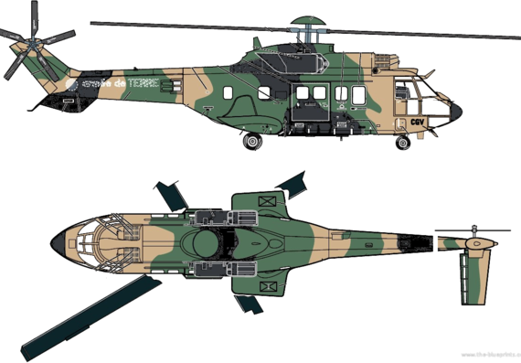 Вертолет Eurocopter AS-532 UL Cougar - чертежи, габариты, рисунки