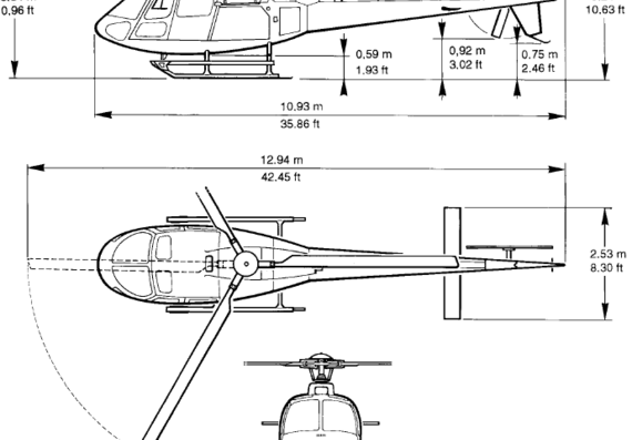 Вертолет Eurocopter AS350 B2 - чертежи, габариты, рисунки