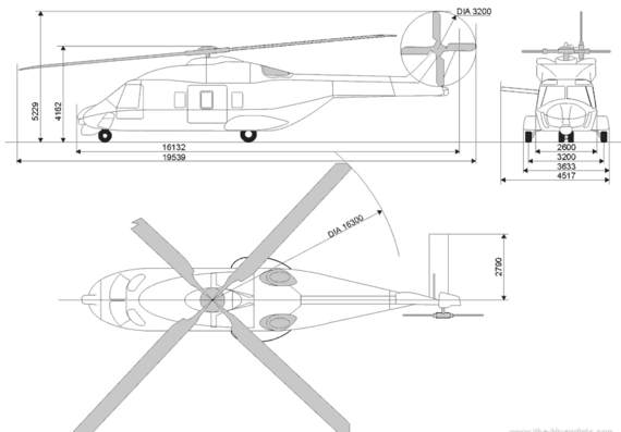 Вертолет Eurocopter NH90 - чертежи, габариты, рисунки