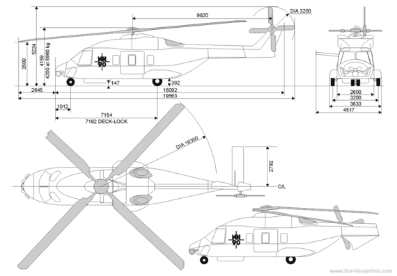 Eurocopter NH90 NATO FH helicopter - drawings, dimensions, figures