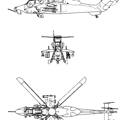 Вертолет Eurocopter PAH-2 Tiger - чертежи, габариты, рисунки