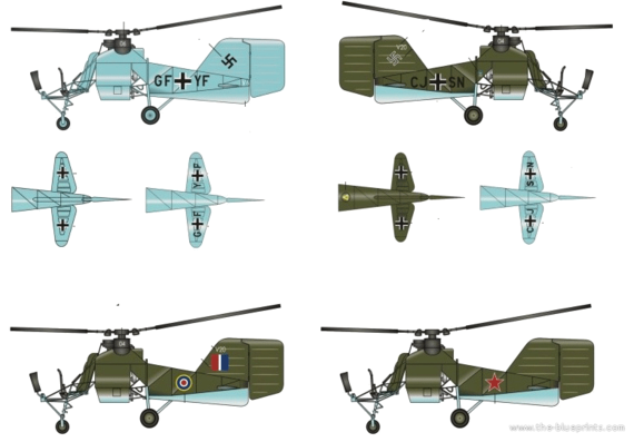 Вертолет Flettner 282 B-0 - чертежи, габариты, рисунки