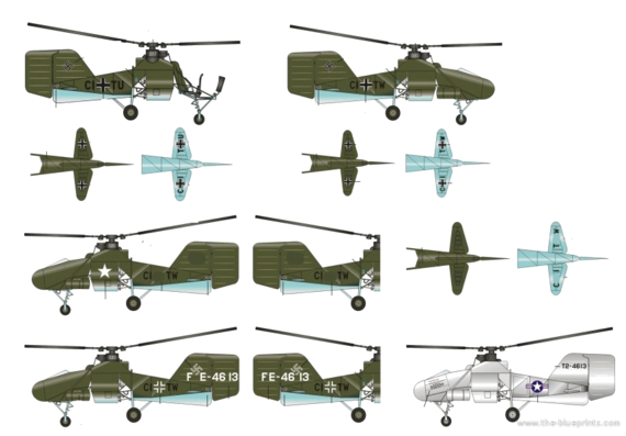 Flettner 282 B-2 helicopter - drawings, dimensions, figures