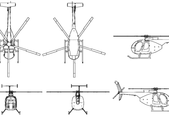 Вертолет Hughes 500D - чертежи, габариты, рисунки