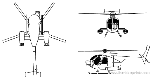 Hughes 500D AH-6A Defender helicopter - drawings, dimensions, figures