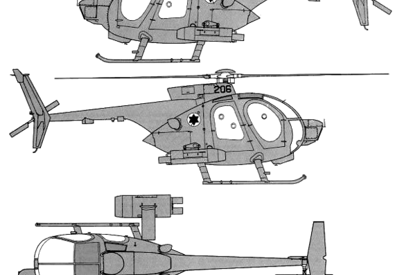 Вертолет Hughes MD500 Defender IDF - чертежи, габариты, рисунки