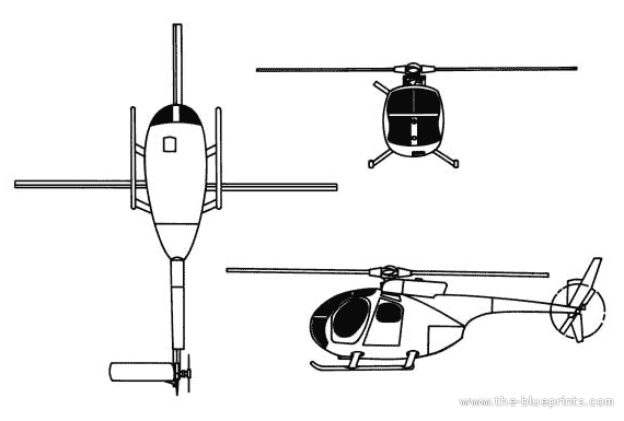 Вертолет Hughes OH-6A Cayuse - чертежи, габариты, рисунки