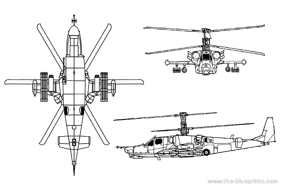 Вертолет Kamov Ka-50 Hokum - чертежи, габариты, рисунки
