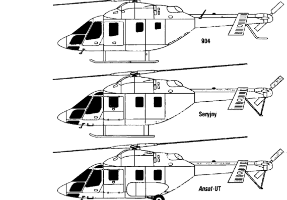 Вертолет Kazan Ansat - чертежи, габариты, рисунки