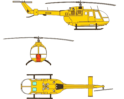 Вертолет MBB BO-105 - чертежи, габариты, рисунки