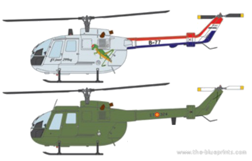 Вертолет MBB BO-105M - чертежи, габариты, рисунки