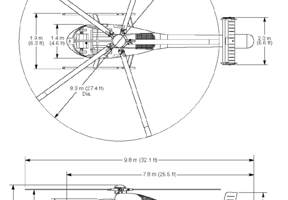 Вертолет MD 520 - чертежи, габариты, рисунки
