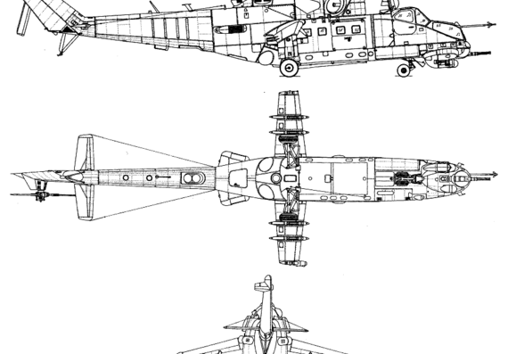 Вертолет MIL Mi-24B (Hind) - чертежи, габариты, рисунки