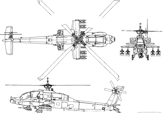 Вертолет McDonnell-Douglas AH-64A Apache - чертежи, габариты, рисунки