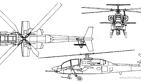 Вертолет McDonnell-Douglas YAH-64 Apache - чертежи, габариты, рисунки