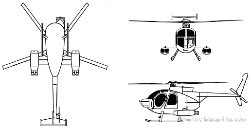 Вертолет McDonnell Douglas-Hughes MD-500 Defender - чертежи, габариты, рисунки