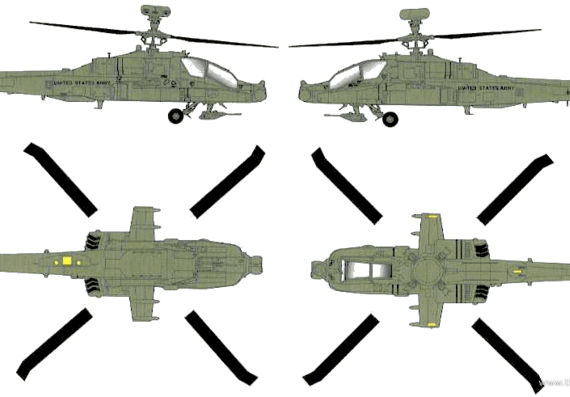 Вертолет McDonnell Douglas AH-64D Apache - чертежи, габариты, рисунки