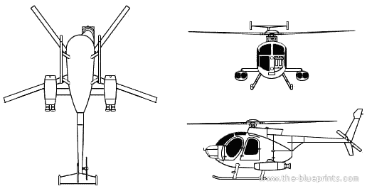 Вертолет McDonnell Douglas MD-500 Defender - чертежи, габариты, рисунки
