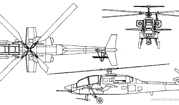 Вертолет McDonnell Douglas YH-64A Apache - чертежи, габариты, рисунки