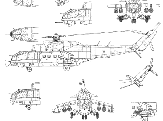 Вертолет Mil Mi-24A - чертежи, габариты, рисунки