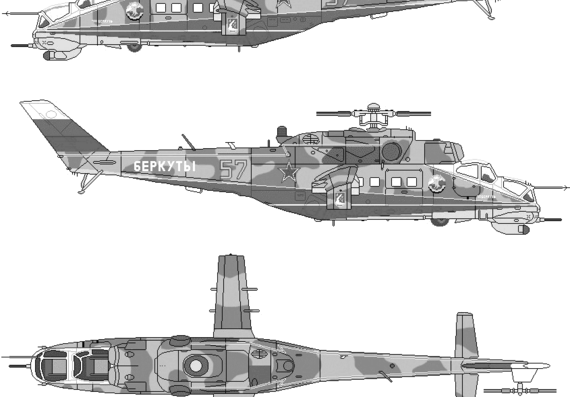 Вертолет Mil Mi-24V-35 Hind E - чертежи, габариты, рисунки