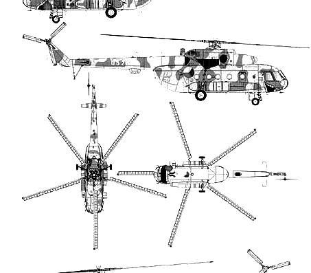 Вертолет Mil Mi-8MT Hip-H - чертежи, габариты, рисунки