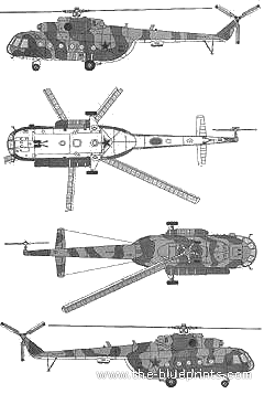 Вертолет Mil Mi-8MT Hip - чертежи, габариты, рисунки