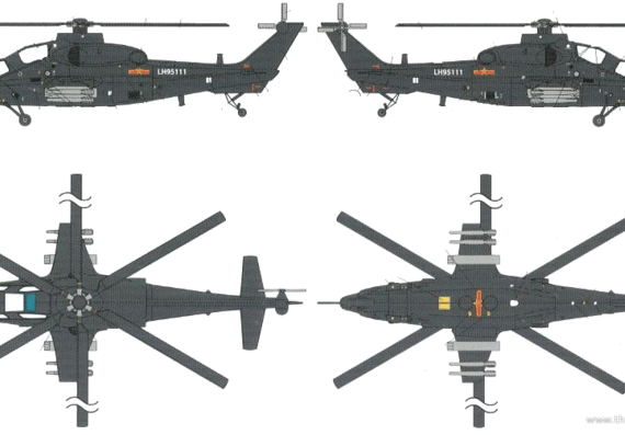 Вертолет PLAAF WZ-10 - чертежи, габариты, рисунки