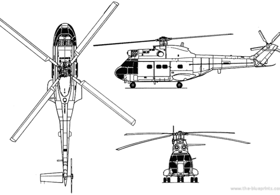 Вертолет Puma HC 1 - чертежи, габариты, рисунки