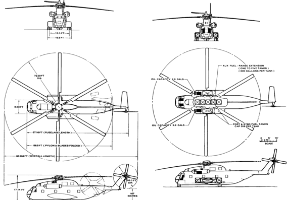 Вертолет Sikorsky CH-53d Sea Stallion - чертежи, габариты, рисунки