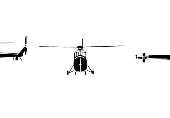 Вертолет Sikorsky H-19 Chickasaw - чертежи, габариты, рисунки