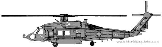 Вертолет Sikorsky HH-60H-HS-6-Seahawk - чертежи, габариты, рисунки