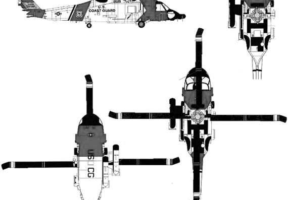 Вертолет Sikorsky HH-60J Jayhawk - чертежи, габариты, рисунки