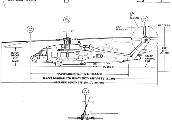 Вертолет Sikorsky HH-60h Pave Hawk - чертежи, габариты, рисунки
