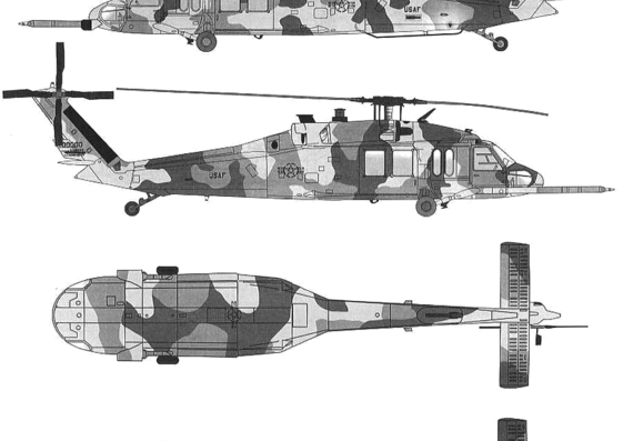 Вертолет Sikorsky MH-60G Pave Hawk - чертежи, габариты, рисунки