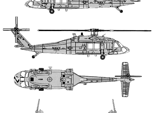 Вертолет Sikorsky MH-60S Knighthawk - чертежи, габариты, рисунки