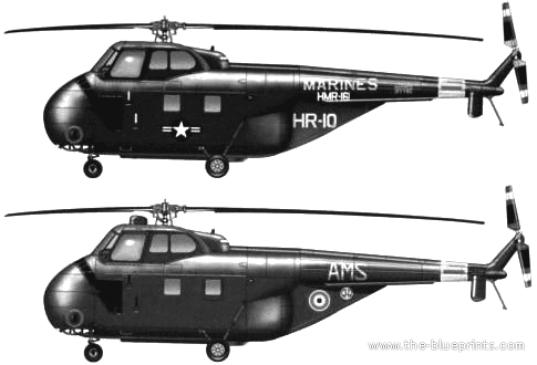 Вертолет Sikorsky S-55 H-19 - HO4S-3 - чертежи, габариты, рисунки