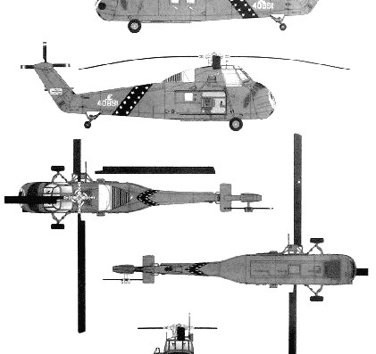 Вертолет Sikorsky S-58 UH-34D Choctaw - чертежи, габариты, рисунки