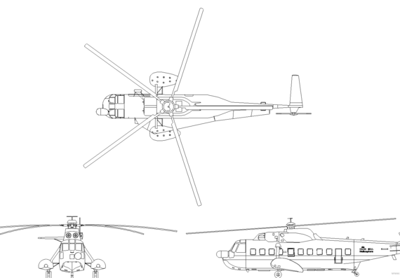 Вертолет Sikorsky S-61 - чертежи, габариты, рисунки