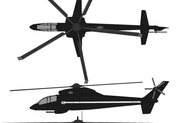 Вертолет Sikorsky S-67 Blackhawk - чертежи, габариты, рисунки