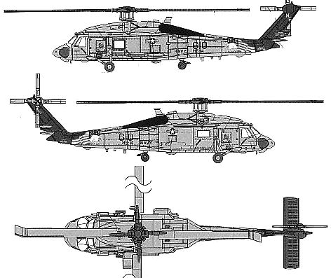 Вертолет Sikorsky SH-60F Ocean Hawk - чертежи, габариты, рисунки