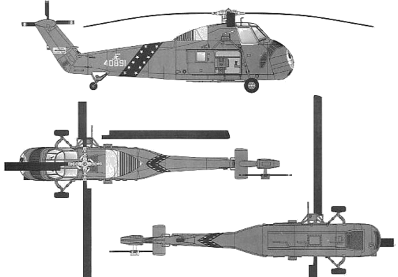 Вертолет Sikorsky UH-34D Choctaw - чертежи, габариты, рисунки