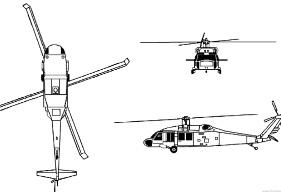 Вертолет Sikorsky UH-60A Black Hawk - чертежи, габариты, рисунки
